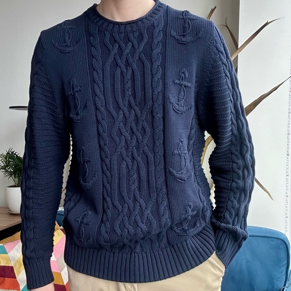 Brooks Brothers Other - Brooks Brothers Navy Blue Cable Knit Anchor Boat Sweater L